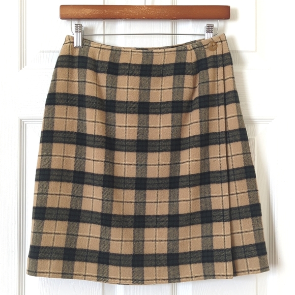 Style & Co. Y2K Vintage Plaid Wool Blend High Waisted Mini Wrap Skirt Tan 6P - Picture 1 of 10